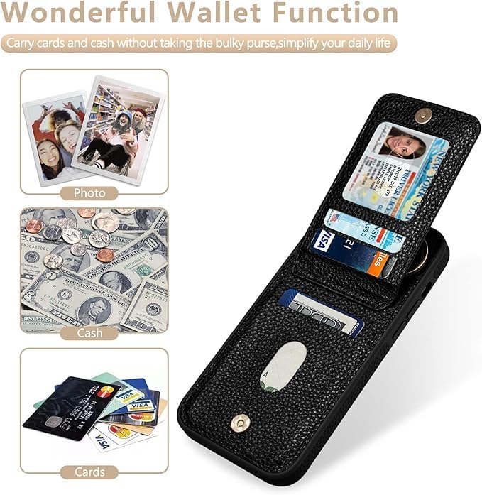 Keallce Case for iPhone 16 6.1'', Detachable Crossbody Case Wallet with RFID Blocking Card Holder, 360ｰRing Stand, Folio Leather iPhone Cover Shoulder Lanyard Strap Lady for iPhone 16 2024 5G, Black - Image 3